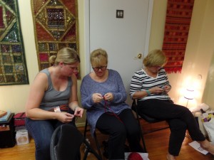 Kira, Mary and Pat crocheting